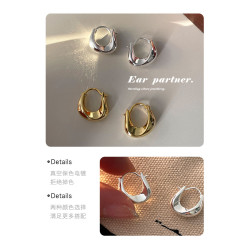 耳環女小衆高級感耳釘冷淡風金色耳圈簡約素圈耳釦銀耳飾2025新款