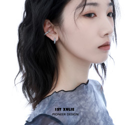 冰島系列耳掛耳釦小衆設計冷淡風耳夾高級感耳環甜酷鋯石耳飾男女