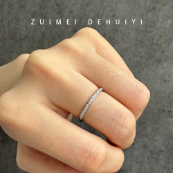 高級感細款排鑽戒指女曡戴時尚個性鈦鋼玫瑰金食指戒尾戒碎鑽排戒