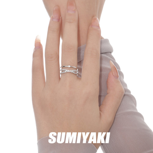 SUMIYAKI原創銀色交叉鋯石雙層戒指輕奢小衆時尚素戒情侶對戒指環