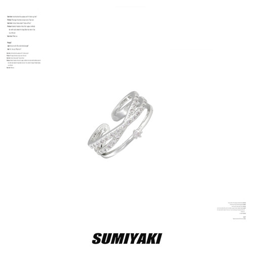 SUMIYAKI原創銀色交叉鋯石雙層戒指輕奢小衆時尚素戒情侶對戒指環