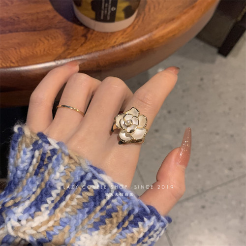 法式溫柔~山茶花戒指女ins高級感小衆設計輕奢小香風指環開口復古 法式溫柔~山茶花戒指女ins高級感小衆設計輕奢小香風指環開口復古