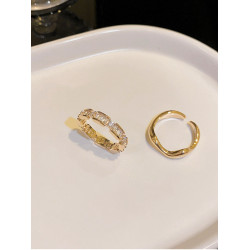 金色鋯石戒指女小衆設計輕奢幾何素圈戒指女時尚個性食指指環開口