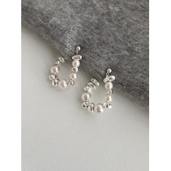 DOUDOUSTORE碎銀子珍珠白設計感不規則耳環女簡約百搭春夏耳飾