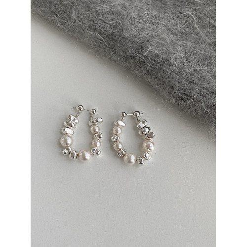 DOUDOUSTORE碎銀子珍珠白設計感不規則耳環女簡約百搭春夏耳飾