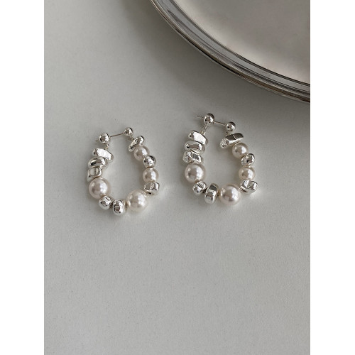 DOUDOUSTORE碎銀子珍珠白設計感不規則耳環女簡約百搭春夏耳飾