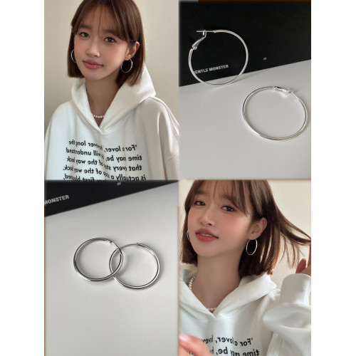 銀色大圈圈耳環女銀針耳釘耳釦氣質素圈耳飾高級感輕奢冷淡風耳圈