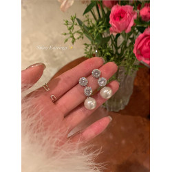 晚宴公主閃鋯珍珠耳環女獨特巨好看秋冬耳飾輕奢高級感耳釘耳夾