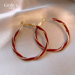 紅色紐紋大圈圈耳環女2026新款爆款高級感耳圈耳釘輕奢巨好看耳飾