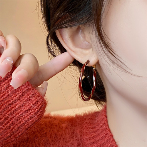 紅色紐紋大圈圈耳環女2026新款爆款高級感耳圈耳釘輕奢巨好看耳飾 紅色紐紋大圈圈耳環女2026新款爆款高級感耳圈耳釘輕奢巨好看耳飾