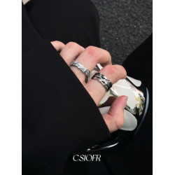 白與黑月光戒指男女不規則ins冷淡風開口調節小衆設計開口配飾