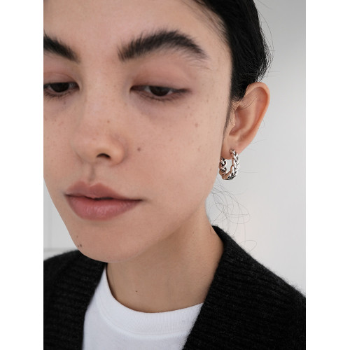 【CnHnOn 脂肪商店】小衆編織粗麻花耳圈 高保色做舊質感耳環