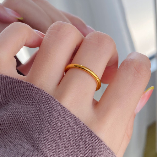 實心小素圈！原創沉甸甸金色遇水不掉色可久戴仿真金戒指中指曡戴