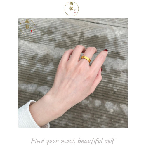 古法傳承鈦鋼鍍18K金戒指男女經典網紅素圈情侶指環首飾品不褪色