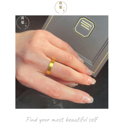 古法傳承鈦鋼鍍18K金戒指男女經典網紅素圈情侶指環首飾品不褪色