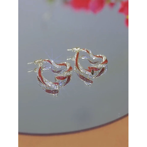 前後戴紅色愛心耳環新款輕奢獨特氣質耳飾女秋冬小衆設計高級耳飾