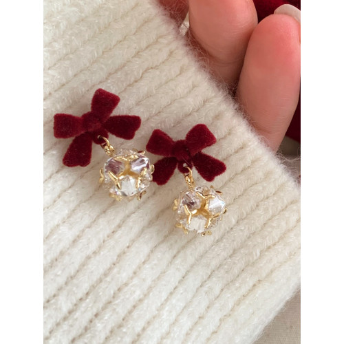 「綾」紅色絲絨蝴蝶結耳飾蚊香盤耳夾女無耳洞輕奢耳墜過年耳釘銀 「綾」紅色絲絨蝴蝶結耳飾蚊香盤耳夾女無耳洞輕奢耳墜過年耳釘銀