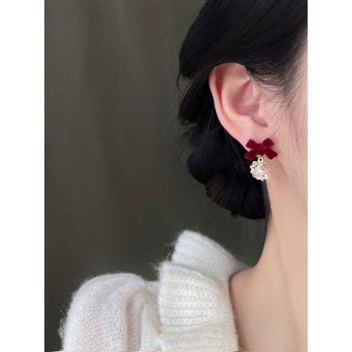 「綾」紅色絲絨蝴蝶結耳飾蚊香盤耳夾女無耳洞輕奢耳墜過年耳釘銀 「綾」紅色絲絨蝴蝶結耳飾蚊香盤耳夾女無耳洞輕奢耳墜過年耳釘銀