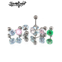 Shinma F-136鈦合金爆閃鋯石耳釘小衆個性設計感耳骨釘平底耳釘