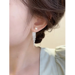 珍珠流蘇前後帶氣質s925銀針耳釘女新款長款耳環小衆設計耳墜耳飾