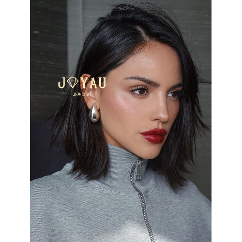 JOYAU經典時髦 歐美光面水滴空心高保色ins博主款耳釘無耳洞耳夾