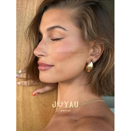 JOYAU經典時髦 歐美光面水滴空心高保色ins博主款耳釘無耳洞耳夾