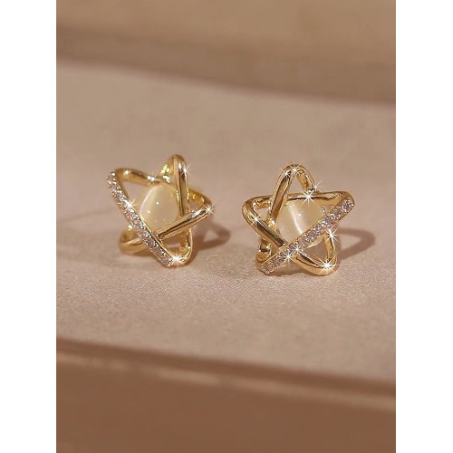 鑲鑽貓眼石星星耳釘氣質簡約百搭耳環小衆精緻ins小巧高級感耳飾