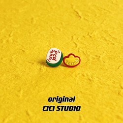 CICI創意麻將金元寶耳釘寓意發財趣味新年國風耳飾可愛新中式耳釘