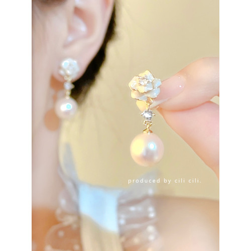 山茶花大珍珠耳飾2025新款爆款高級感耳墜無耳洞蚊香盤耳夾耳環女