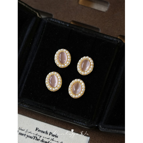 「芭蕾莊園」法式浪漫高級感溫柔芭蕾風粉色貓眼石珍珠耳釘/耳夾