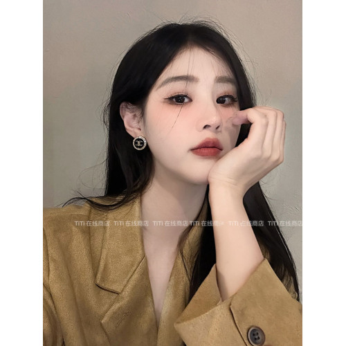 TITI 凱旋門耳釘黑色高級感法式輕奢耳環女雙C小衆設計銀針耳飾