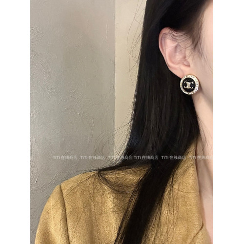 TITI 凱旋門耳釘黑色高級感法式輕奢耳環女雙C小衆設計銀針耳飾