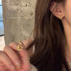 通勤bi備金色麻花耳環高級感耳圈獨特氣質耳釘女輕奢精緻耳飾耳釦