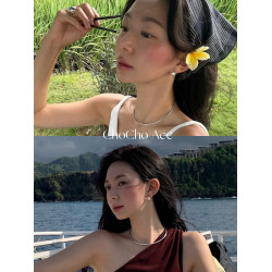 chocho/韓國博主fever同款法式氣質貝殼耳釦小衆簡約百搭ins耳釘