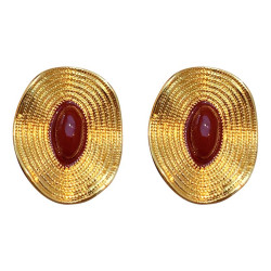 安可拉紅琺瑯耳環輕奢高級感中古耳釘寬面肌理圓盤宮廷風復古耳飾