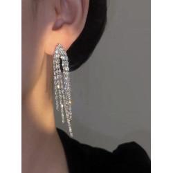 高級感流蘇耳環女氣質耳墜長款圓臉顯瘦輕奢銀針耳飾2024年新款潮