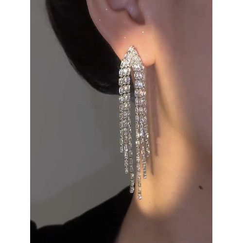 高級感流蘇耳環女氣質耳墜長款圓臉顯瘦輕奢銀針耳飾2024年新款潮