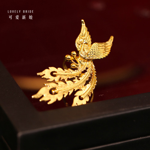 中式古法鳳凰戒指金色復古可調節大小輕奢婚戒新娘秀禾龍鳳褂配飾 中式古法鳳凰戒指金色復古可調節大小輕奢婚戒新娘秀禾龍鳳褂配飾