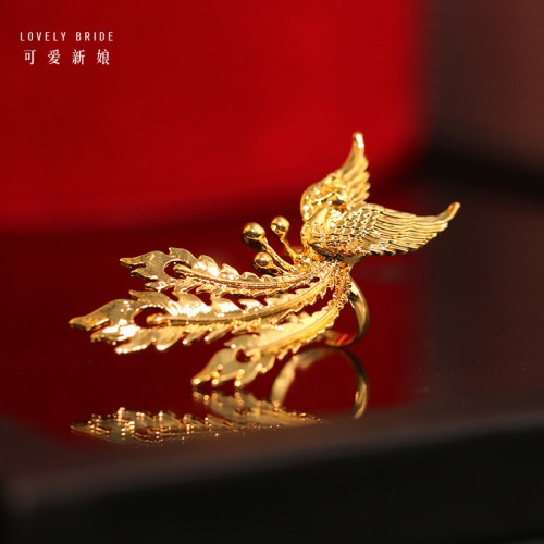 中式古法鳳凰戒指金色復古可調節大小輕奢婚戒新娘秀禾龍鳳褂配飾 中式古法鳳凰戒指金色復古可調節大小輕奢婚戒新娘秀禾龍鳳褂配飾