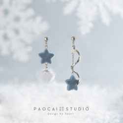 冰天雪地 原創不對稱霧霾藍星星耳釘適合冬季甜美少女耳環耳夾女