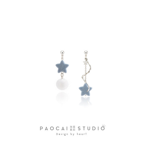 冰天雪地 原創不對稱霧霾藍星星耳釘適合冬季甜美少女耳環耳夾女