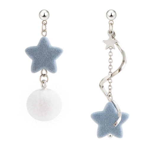 冰天雪地 原創不對稱霧霾藍星星耳釘適合冬季甜美少女耳環耳夾女