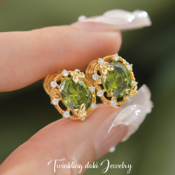 綠野仙蹤～森系精緻滿鑽超閃橄欖綠鋯石耳釘耳夾手鏈項鍊戒指套裝