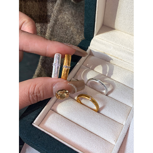 2026新款中古金屬銀色鋯石食指拉絲戒指女小衆設計輕奢高級感指環