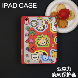貓貓朋友旋轉亞克力ipad7/8/9保護套2024硬殼air5/6蘋果24pro11/10.9殼iPad10.2防摔筆槽mini4/5/6/7保護殼