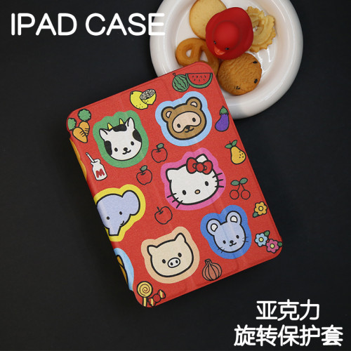 貓貓朋友旋轉亞克力ipad7/8/9保護套2024硬殼air5/6蘋果24pro11/10.9殼iPad10.2防摔筆槽mini4/5/6/7保護殼