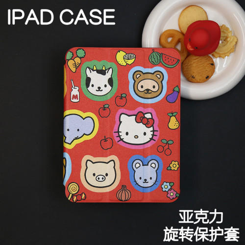 貓貓朋友旋轉亞克力ipad7/8/9保護套2024硬殼air5/6蘋果24pro11/10.9殼iPad10.2防摔筆槽mini4/5/6/7保護殼