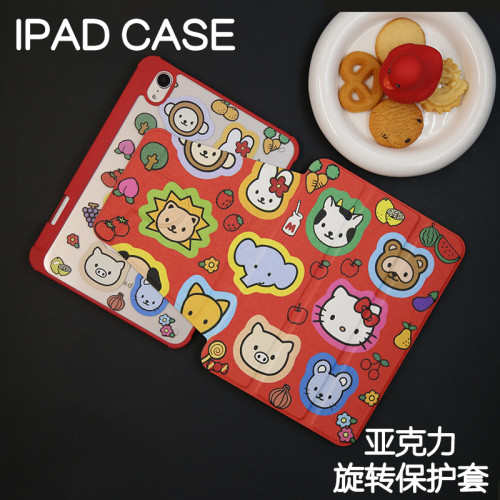 貓貓朋友旋轉亞克力ipad7/8/9保護套2024硬殼air5/6蘋果24pro11/10.9殼iPad10.2防摔筆槽mini4/5/6/7保護殼
