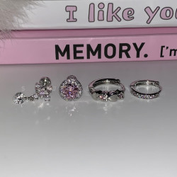 粉色十字雪花墜耳骨釘鈦鋼甜美閃鑽愛心耳圈曡帶小衆耳釘耳環女