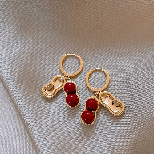 好事花生紅色珍珠耳環女高級感新年耳釦耳釘獨特耳飾2026新款耳墜